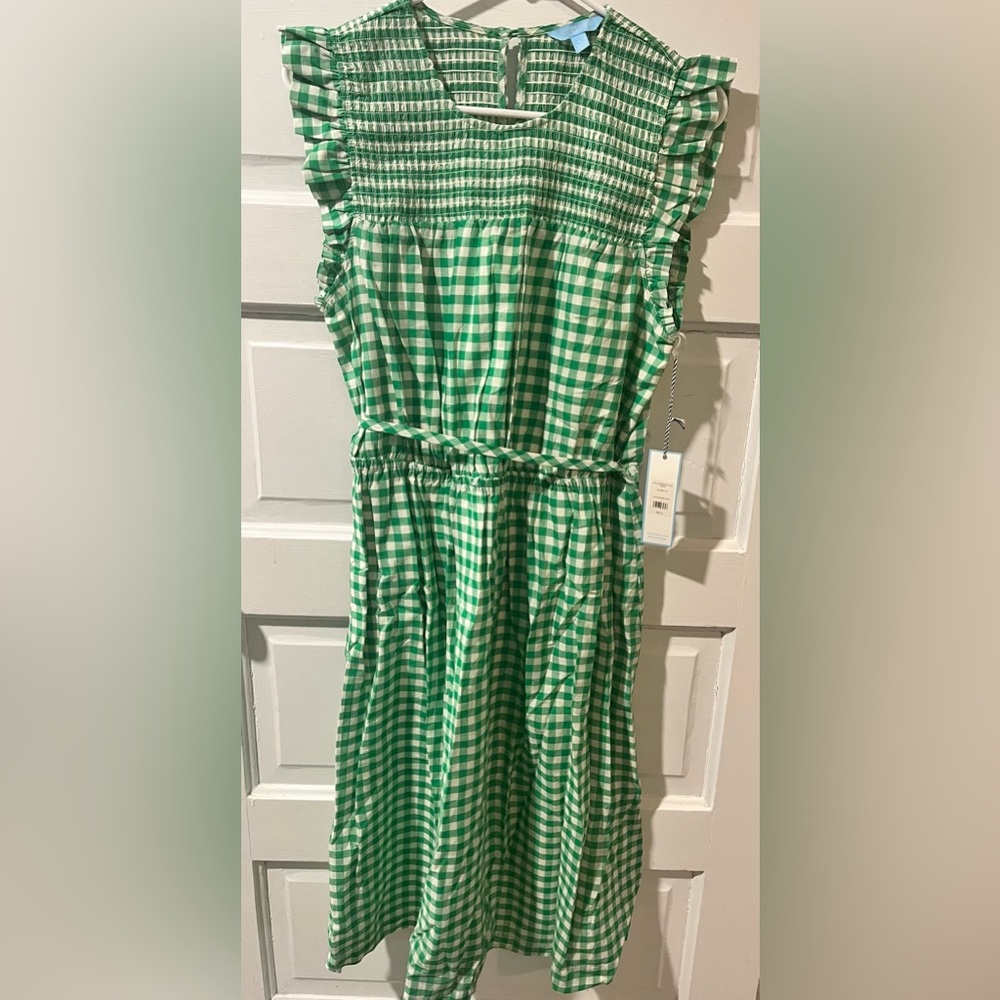 NWT Draper James Kelly Green Gingham Smocked Dress